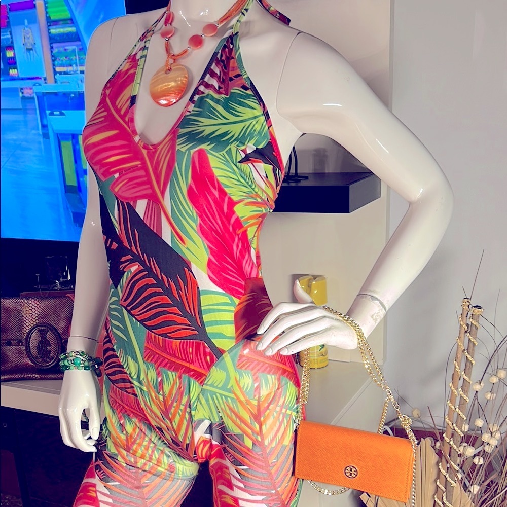 Tropical Print Halter Jumpsuit - Picture 3 of 10